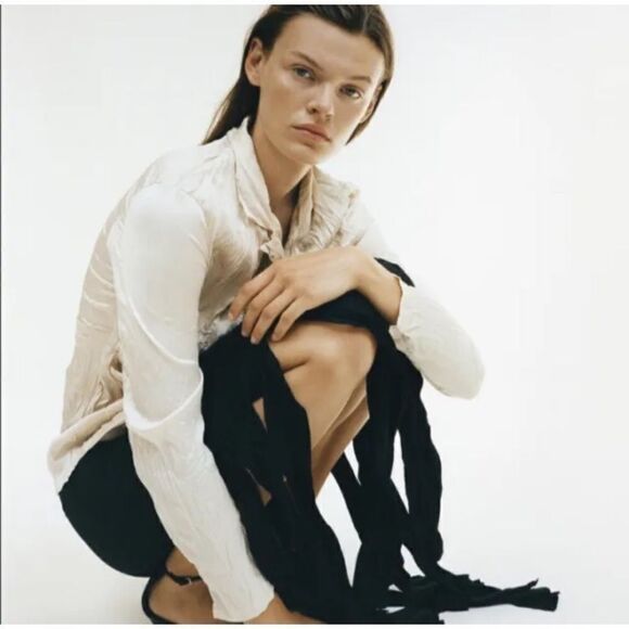 Zara Wrinkled Effect Maxi Skirt with Fringing Black Size Small - Picture 1 of 16